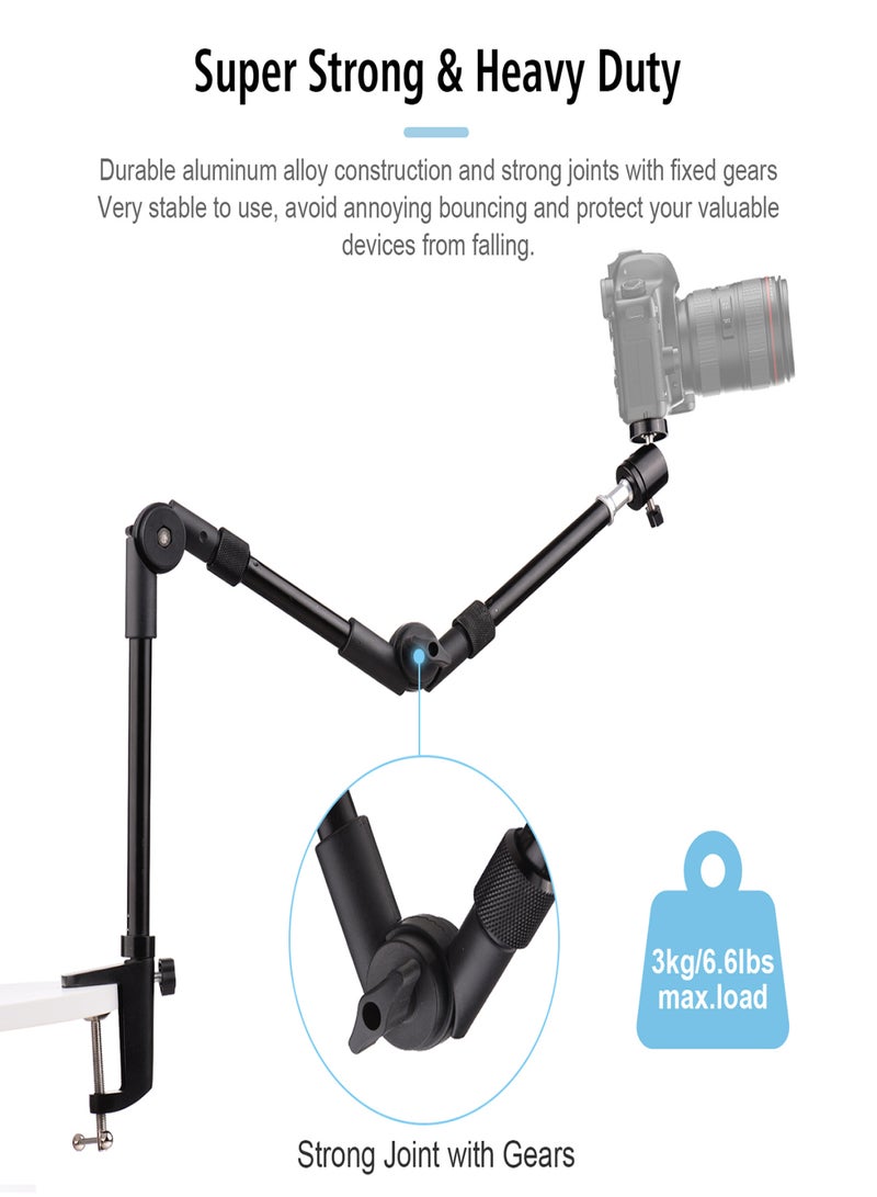 ANDOER ST-01 Flexible Foldable Desk Mount Stand Metal Bracket with 1/4 Inch Screw Ballhead Adapter 3kg Load Capacity for Fill Light LED Ring Light Webcam Camera Smartphone - Image 4